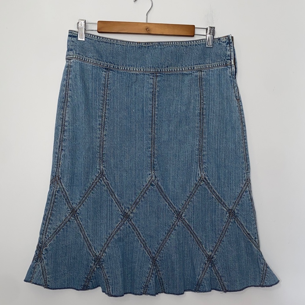 DKNY Blue A-Line Embroidered Denim Skirt size 8